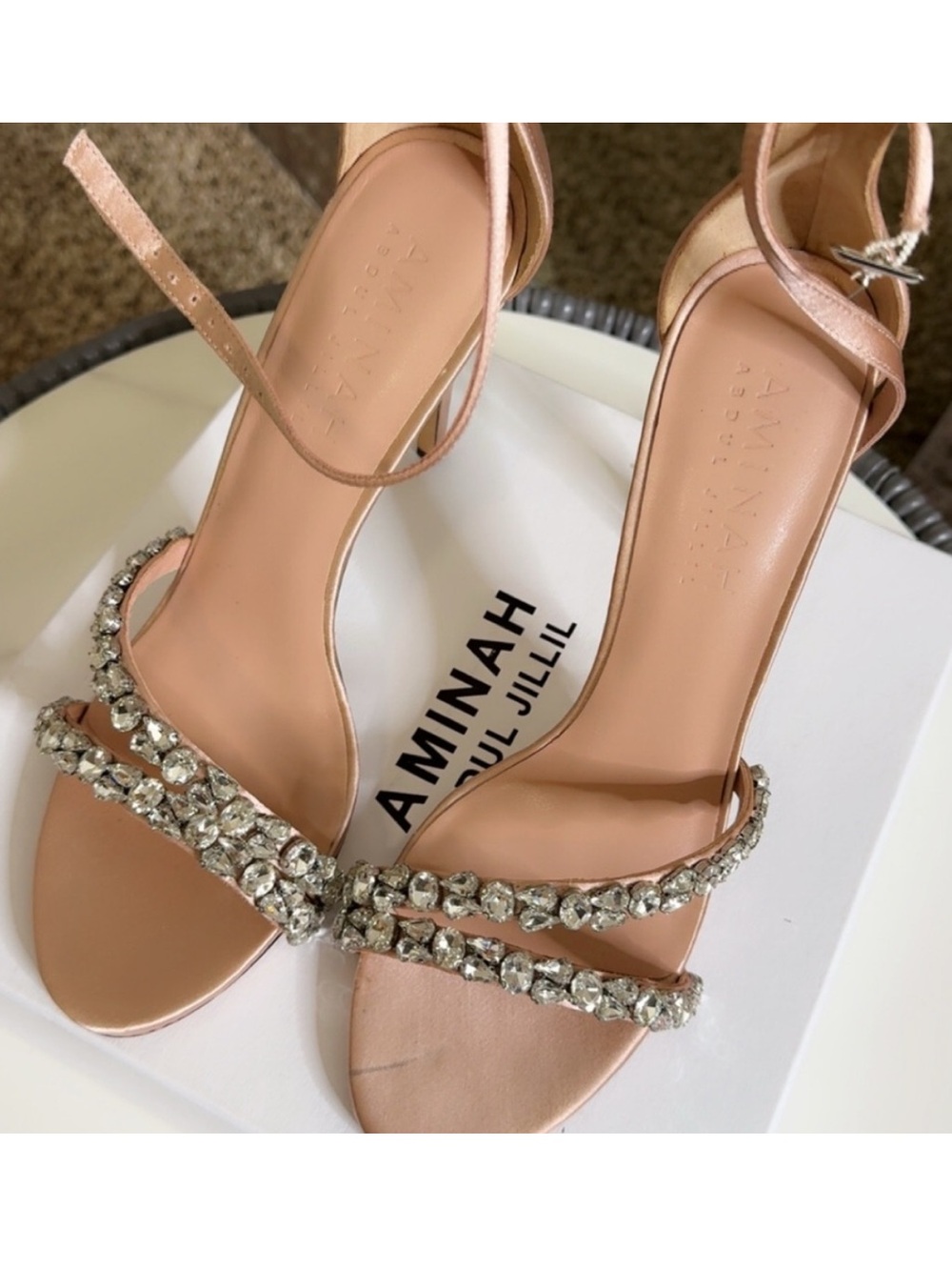 AMINAH Abdul Jillil Pink Embellished Strappy Heels